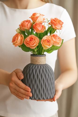 Image of Plastic Pineapple Shape Decorative Vase with Jute Rope Top | Ceramic Look, Unbreakable Flower Pot for Centre Table, Balcony & Living Room Decor | Only Vase (No Flower) (Grey)