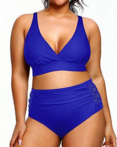 Yonique Womens Plus Size Bikini High Waisted Swimsuits Two Piece Bathing Suits Tummy Control Swimwear Royal Blue 18Plus #TOP6