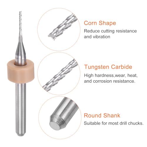 QUARKZMAN 10 Stück Hartmetallfräser 0.8mm Schaft mit Zentrierring , 6-Flöten CNC Fräser für Edelstahl, Verbundwerkstoffe und Legierungen, Silber
