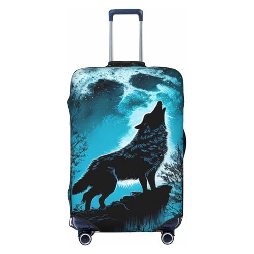 Blue Full Moon Wolf For Travel Luggage Cover Suitcase Protector Fits 18-32 Inch Travel Luggage Protector Elastic Luggage Anti-Scratch Suitcase Cover