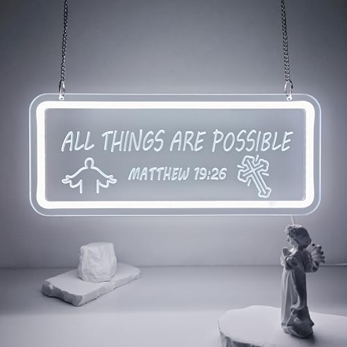 Image of ALL THINGS ARE POSSIBLE Neon Sign, MATTHEW 19:26 Neon Signs for Wall Decor, Dimmable Acrylic Neon Lights for Living Room Bedroom Classroom School Office Church, Perfect Gifts