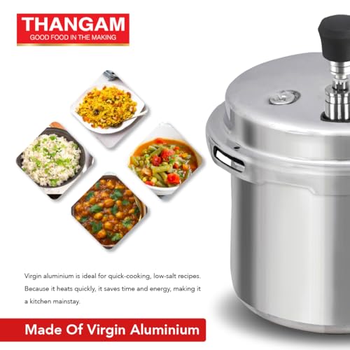 Image of Thangam Aluminium Large Pressure Cooker 7.5 Litre | Heavy Gauge Cooker for Gas Stove | Durable Virgin Aluminium Body | Fast Cooking Silver Kitchen Cookware (7.5 Litre)