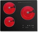 24 Inch electric Cooktop, 3 Burners Radiant Electric Stove Top 110V, 2600W Ceramic Electric Stove with Timer, Child Safety Lock, Sensor Touch Control(No Plug)