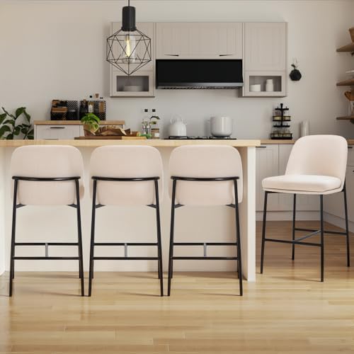 Image of COLAMY Counter Height Bar Stools Set of 4, 25 Inch Modern Fabric Kitchen Island Stools with Back, Upholstered Counter Barstools Armless Bar Chairs with Metal Legs for Island Dining Room Bar, Beige