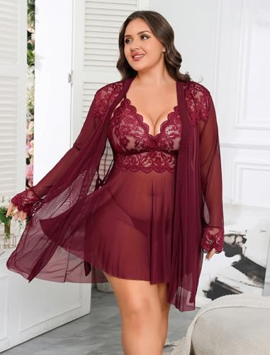 Image of Avidlove Plus Size Lingerie Sexy Lingerie Set Women's Exotic Nightgowns Lace Chemise Lingerie Side Slit Nightdress