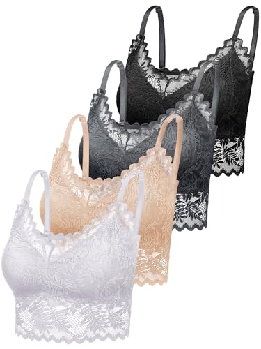 Geyoga 4 Pcs Lace Bralette for Women V Neck Lace Camisole Adjustable Spaghetti Strap Crop Top Half Top