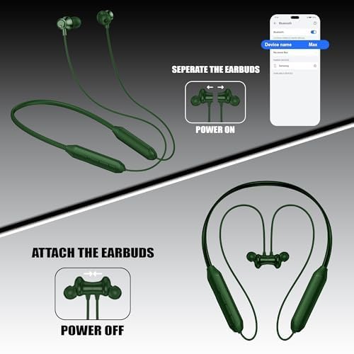 Image of Kratos Green Bluetooth Neckband with 55H Playtime, Deep Bass, Stereo Sound, HD Calls, Magnetic Earbuds, Voice Assistant, Type-C Fast Charging, Rich Audio, Hollow Switch for Comfort & Style