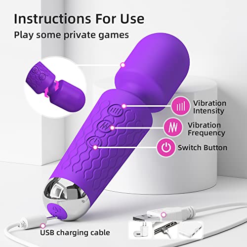 Image of Handheld Back Massager - Powerful Vibration Wand, Waterproof - Relieves Whole Body Muscle Tension and Promotes Relaxation. Features 20 Modes and 8 Speeds (Purple)