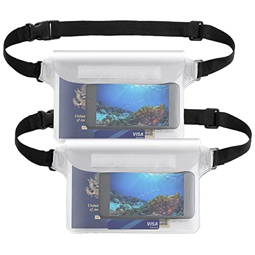 Waterproof Waist Pouch 2-Pack | Beach Accessories Waterproof Fanny Pack Dry Bag for Swimming Snorkeling Sailing Kayaking Pool Water Parks | Keep Your Phone Wallet Safe and Dry (White & White)