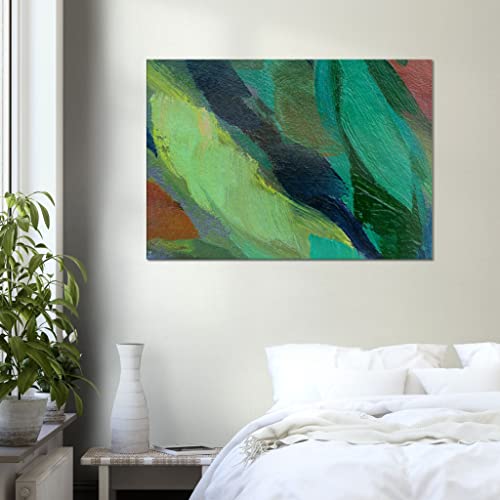 Art mural abstrait vert mélangé : toile encadrée grande taille 70x100 cm
