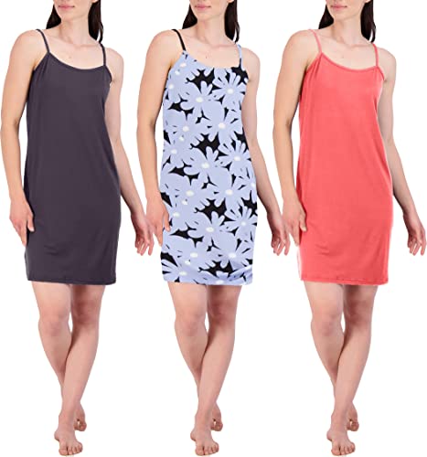 3 Pack: Womens Sleeveless Cami Tank Long Soft Nightgown Women Camisole Nightgowns Nightdress Sleep Dress Sleepwear Pajama Tops Pjs Sleeping Ladies Pj Slip Night Gown Sleepwear Chemise - Set 3, L #TOP19