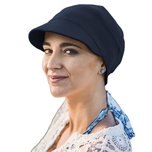 CAREBELL Gorra Oncológica/Modelo Capri/Tejido de bambú/Quimioterapia y Alopcia/Perdida de Cabello/Pieles Sensibles/Hecho a Mano en España/Marino