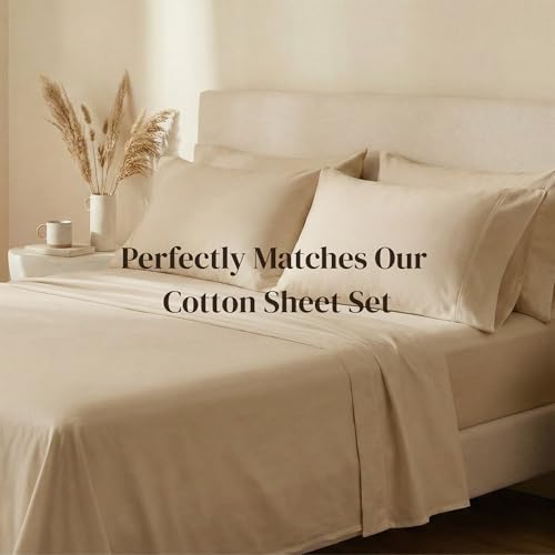 Image of Beckham Hotel Collection Pillowcases Queen Size Set of 2, Cool Touch Cotton Sateen Fabric, 500TC, Silky Smooth & Soft, Open End, Sand