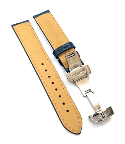 Image of 18mm 19mm 20mm 21mm 22mm 23mm 24mm Genuine Leather Butterfly Deployment Clasp Buckle Watch Band Strap Black Dark Brown TAN Blue Rose Black Gold White
