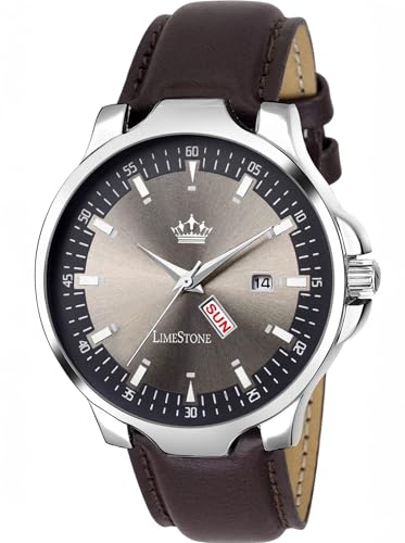 Image of LIMESTONE Men's Analog Quartz Watch with Day & Date Display, Leather /Silicone Strap - Casual & Formal Wrist Watch for Men