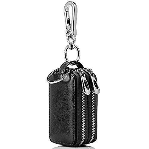 Preisvergleich Produktbild Azornic Leder Schlüsseletui Schlüsselmäppchen Schlüsseltasche Autoschlüssel Tasche und Geldbörse für Herren und Damen 9.5x3.5x5CM (Schwarz)