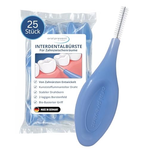 25 Stück: ORAL PREVENT Interdentalbürsten - Zahnreinigung für die Zwischenräume - Zahnzwischenraumbürste - Zahnstein-/Kariesprävention - Blau - 0,70 mm - ISO 4