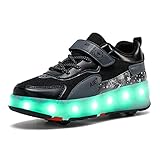 Mädchen Jungen Mode LED Rollenschuhe Kinder 7 Farben Lichter Schuhe mit 4 Rollen USB Aufladbare Leuchtend Vier Räder Skateboardschuhe Outdoor Blinken Rollschuhe Sportschuhe