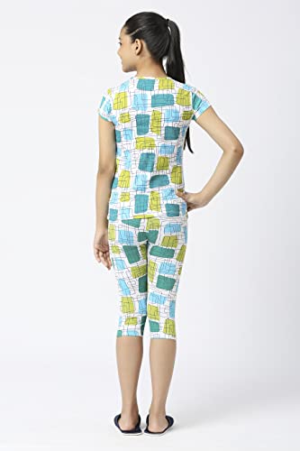 Image of SINI MINI Round Neck with Half Sleeve Top & Capri Beige Girls Casual Pack of 1 Night Suit Set
