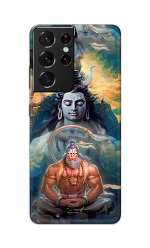 Image of PRINTFIDAA Printed Hard Back Cover Case for Samsung Galaxy S21 Ultra 5G Back Cover (Lord Shiva and Hanuma) -112