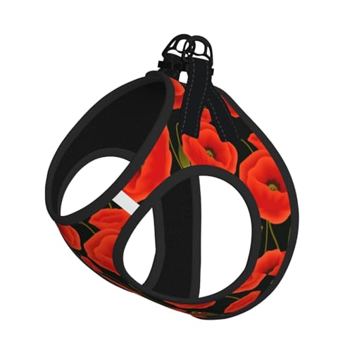 Poppy Flowers Print Dog Harness and Leash Set,Breathable Adjustable Escape Proof Vest for Dogs, Cats