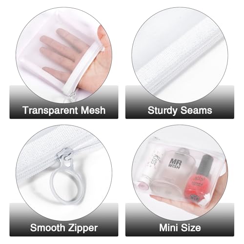 8 Pack Mini Zipper Mesh Makeup Bags, Nylon Cosmetic Bags Toiletry Purse Travel Organizer Bags Inside Bag for Office Travel Organization (Widened-White, M)4