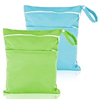 Kaisibum 2 Stück Wetbag Kindergarten Groß,Wickeltasche wasserdichte Windeltasche Nasstasche,Nassbeutel Kindergarten for Baby Stoffwindeln,Windelbeutel Dry Bag für Reisen Unterwegs(hellblau und grün)