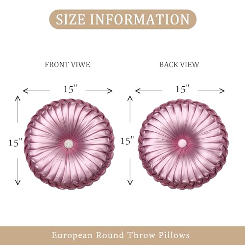 Image of EUCIOR Round Throw Pillows,Blush Pink Throw Pillow,Soft Spandex Fabric,Pumpkin Pleated Handmade Pink Metallic Round Decorative Pillow for Sofa Bedroom Livingroom