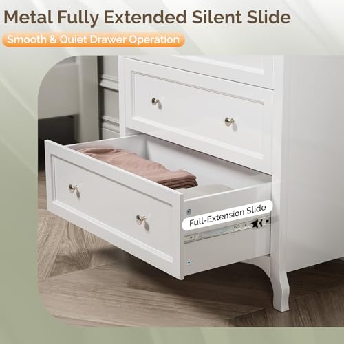 Image of VINGLI White Dresser 5 Drawer Chest of Drawers for Bedroom, 44.5 inch Tall Wood Dresser with Drawers, 29.92 inch W*15.75 inch D*44.49 inch H