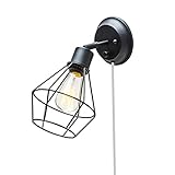 Globe Electric 65291 1-Light Plug-in or Hardwire Industrial Cage Wall Sconce, Matte Black Finish,...