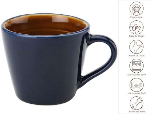 Image of Bodhi House Handcrafted Ceramic Tea Cup Set of 6 Pieces (175 Ml), Stoneware Coffee Mug, Microwave Safe Small Tea Cup, Glossy Finish, Ideal for Daily use, Casual Gatherings and Gifting, Royal Blue