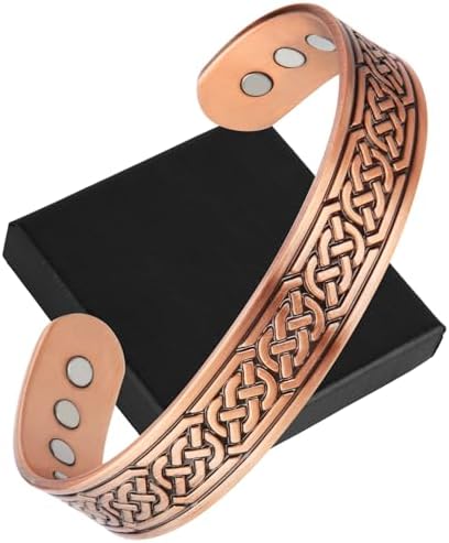 OFFCUP Pulsera Magnética de Cobre, Pulseras Magnéticas para Mujeres y Hombres, Cobre puro Sólido Pulseras con 12 Potentes Imanes Brazaletes de Tamaño Ajustable con Paño de Joyería y Joyero