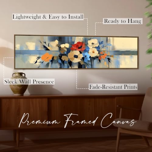Image of Large Canvas Painting Panel Framed Wall Painting Abstract Floral Canvas Floral Framed Luxury Paintings for Home Decoration, Living room and Office Decor (Yellow, 13x47 Inch)