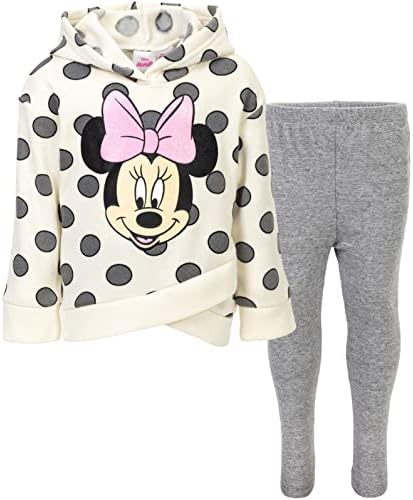Disney Minnie Mouse Toddler Girls Pullover Crossover Hoodie and Leggings Outfit Set Off-White/Grey 2T