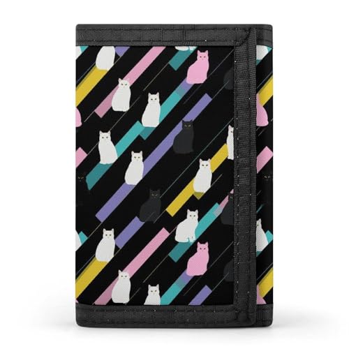 Rainbow Cute Cat Print Wallet for Men, 8 Credit Card Holder Slim Minimalist Front Pocket Small Mens Bifold Wallets