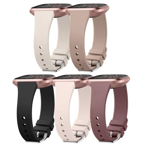 Slim Bands for Fitbit Versa 2 Bands Women Men, Soft Silicone Waterproof Watch Strap Wristband...