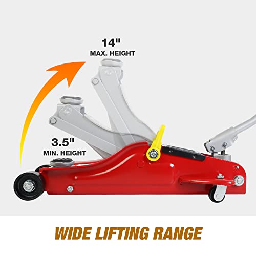 Image of Jack Boss Floor Jack 2.5 Ton (5500 LBs) Hydraulic Low Profile Trolley Car Jack with Portable Storage Case, Lifting Range 3.5 inch to 14 inch, Fit Use for Automotive Sedans, Red