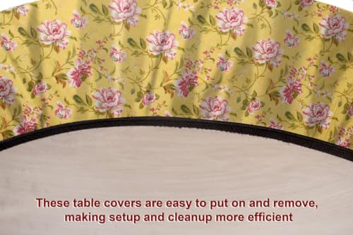 Image of The Furnishing Tree Elastic Cotton Oval Dining Table Cover 35x63 in Inches Floral Pink Rose on Yellow Base