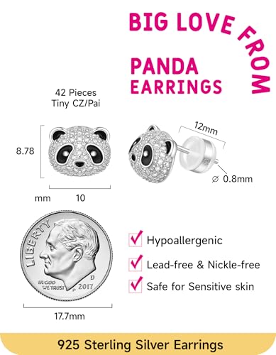 Panda Earrings Gifts, 925 Sterling Silver Cubic Zirconia Stud Earrings Hypoallergenic Cute Jewelry Valentine's Day Gifts for Granddaughter Daughter Sister3
