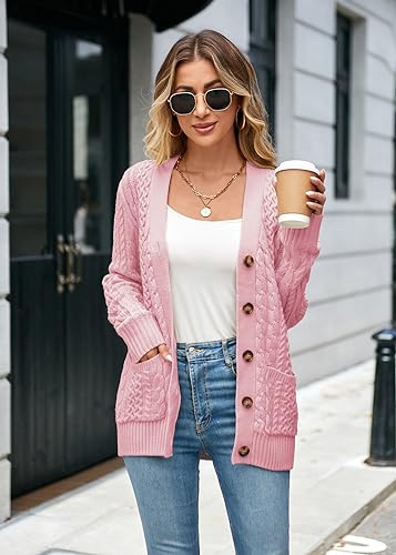 Image of Womens Cardigan Sweaters Cable Knit Sweater 2026 Fall Winter Chunky Open Front Button Down Coats with Pockets