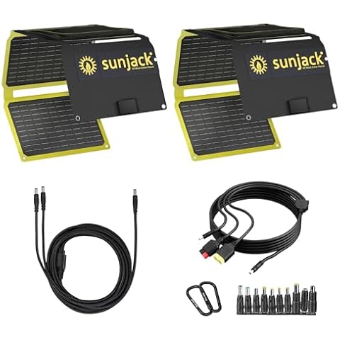 SunJack 80W Solar Panel Charger Kit - Includes Parallel Adapter Cable and 2X 40W IP67 Waterproof ETFE Folding Solar Panels with DC5521 / USB-A / PD30W USB-C - Outdoor Camping, RV, Off-Grid, Emergency Cover