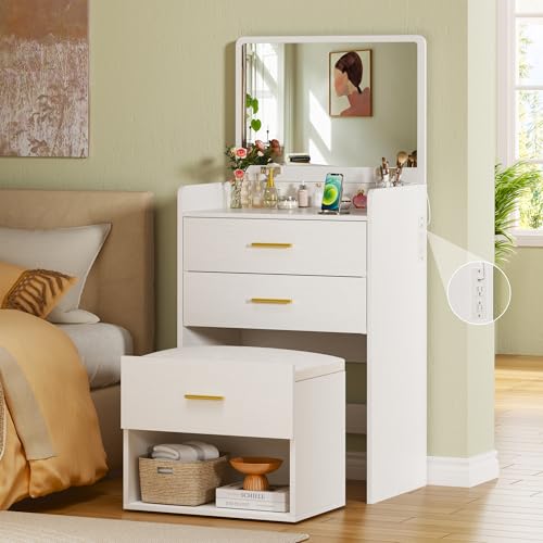 HUAHUU 3 in 1 Vanity Desk with Flip-up Mirror, Compact
