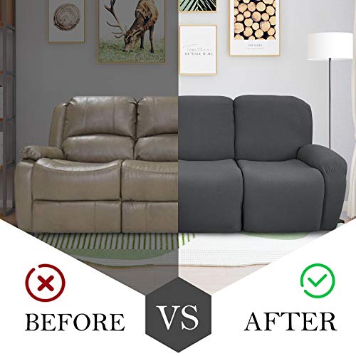 Jiviner Newest Design 8-Piece Recliner Chair Covers Stretch Jacquard Chair Covers For Recliner Recliner Slipcovers For Living Room Soft Recliner Protector With Pocket (Sofa Recliner, Dark Gray) #TOP4