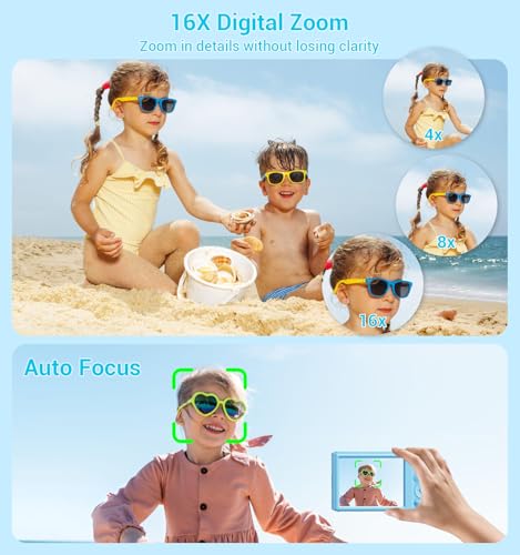 Image of Digital Camera 4K, Autofocus Digital Compact Digital Camera,16X Digital Zoom Upgraded Travel Camera with 64GB SD Card,2 Batteries,Small Camera for Teens Kids Boys Girls,Blue