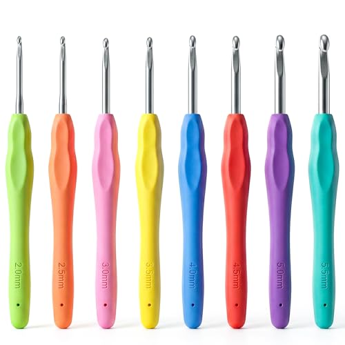 Image of CLAPONE Crochet Hooks Set 2.0mm-5.5mm, Soft Grip Silicone Handle Knitting Needles for Beginners & Professionals, Color-Coded Crochet Needles for Yarn Craft, DIY & Weaving (Multicolor, Set of 8)