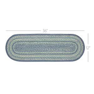 VHC Brands Jolie Farmhouse 12"x36" Table Runner Blue Textured Jute Striped Oval Kitchen Table Decor VHC Brands Jolie Farmhouse 12×36 Table Runner Blue Textured Jute Striped Oval Kitchen Table Decor