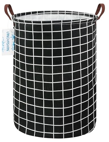 Image of Laundry Basket Canvas Fabric Collapsible Organizer Basket for Storage Bin Toy Bins Gift Baskets Bedroom Clothes Children Nursery Hamper (Black Grid)