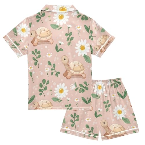 ALAZA Cute Turtle Flower Pajamas Satin Pajama Set Short Sleeve Button Down Sleepwear2