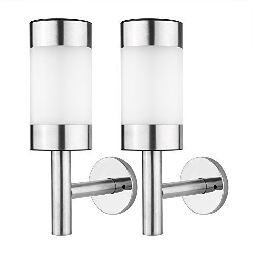Aunmas 2Pcs Led Solar Light, Stainless Steel Outdoor Wall Mounted Solar Power Light Lamp For Landscape Garden Yard Sensor Lamp Home Fence Decoration, White #TOP25