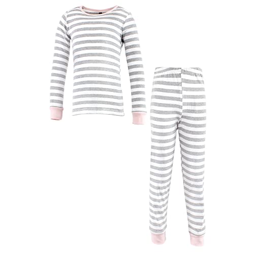 Hudson Baby Baby Cotton Pajama Set, Gray Stripe Pink, 7 Years